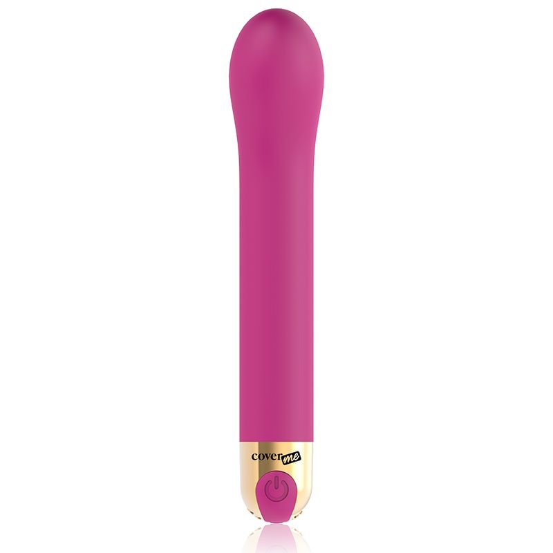 Pinkfarbener Vibrator mit goldfarbenem Ende. Sichtbar ist der Markenname. Ein/Aus-Taste und Vibrationsmodi-Taste.