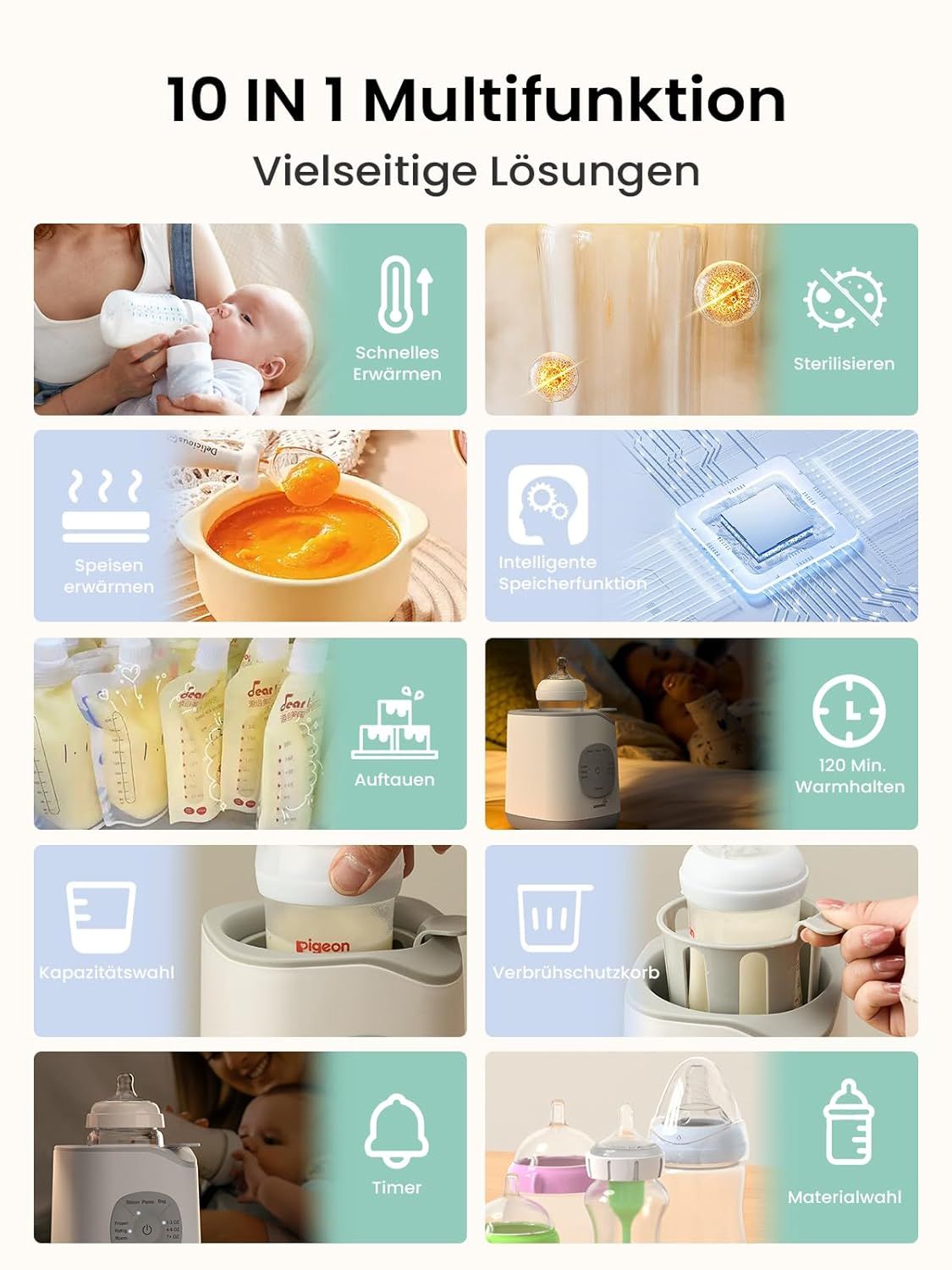 Grownsy Flaschenwärmer Baby Babykostwärmer 10-in-1