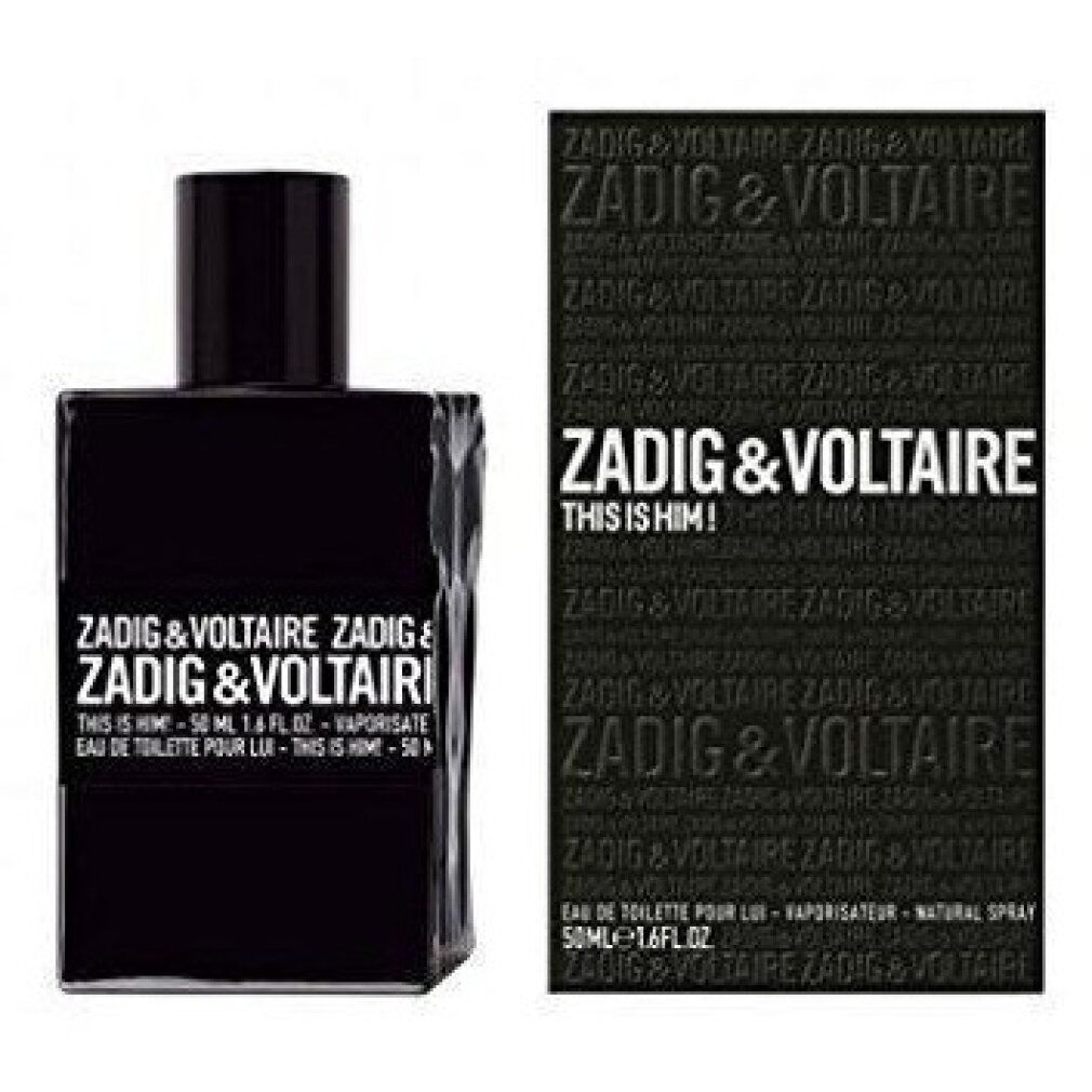 Schwarzer Flakon und Verpackung mit Aufschrift Zadig & Voltaire. Eau de Toilette für Ihn.