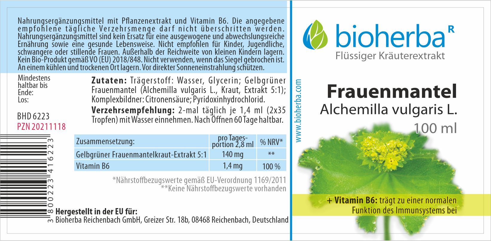 Bioherba Frauenmantel  Alchemilla vulgaris L. Tropfen Tinktur