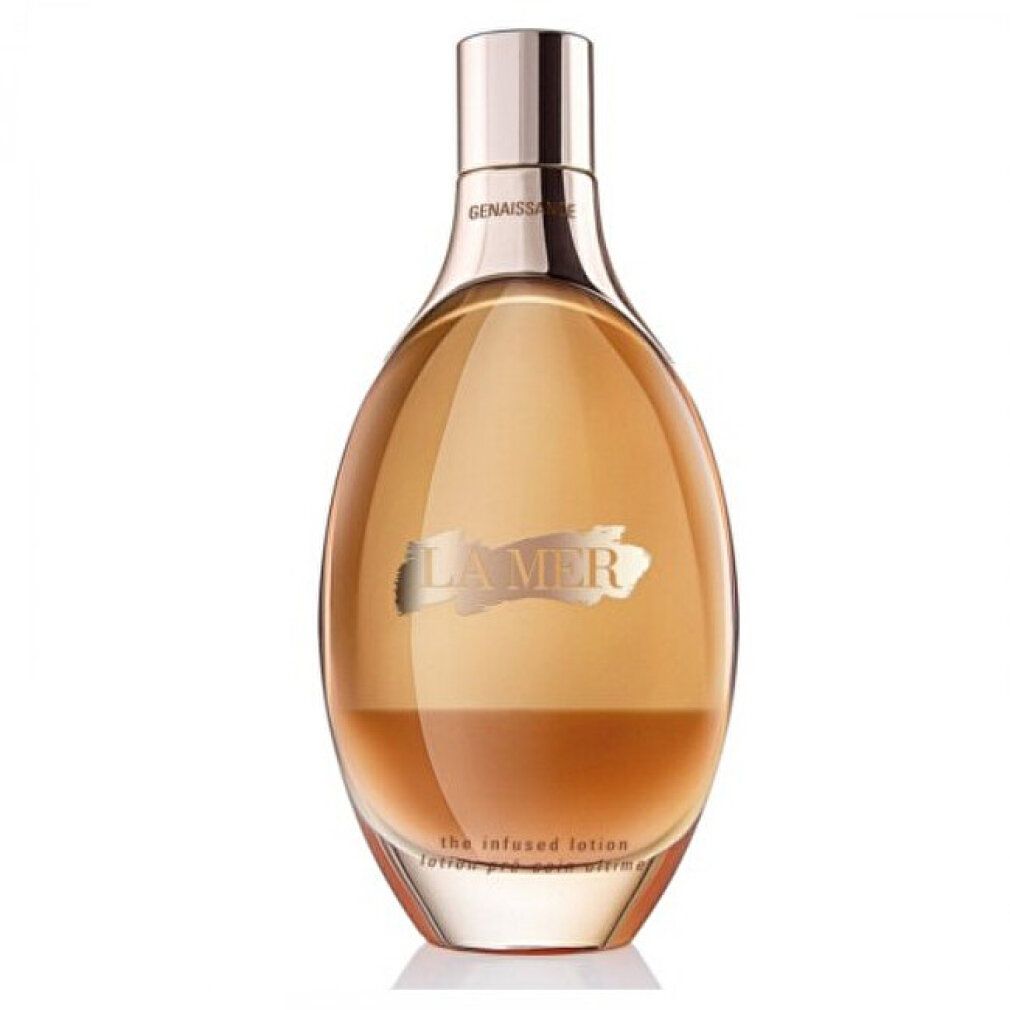 Braune Flasche mit goldfarbenem Deckel. Aufschrift "LA MER". Text: "the infused lotion".