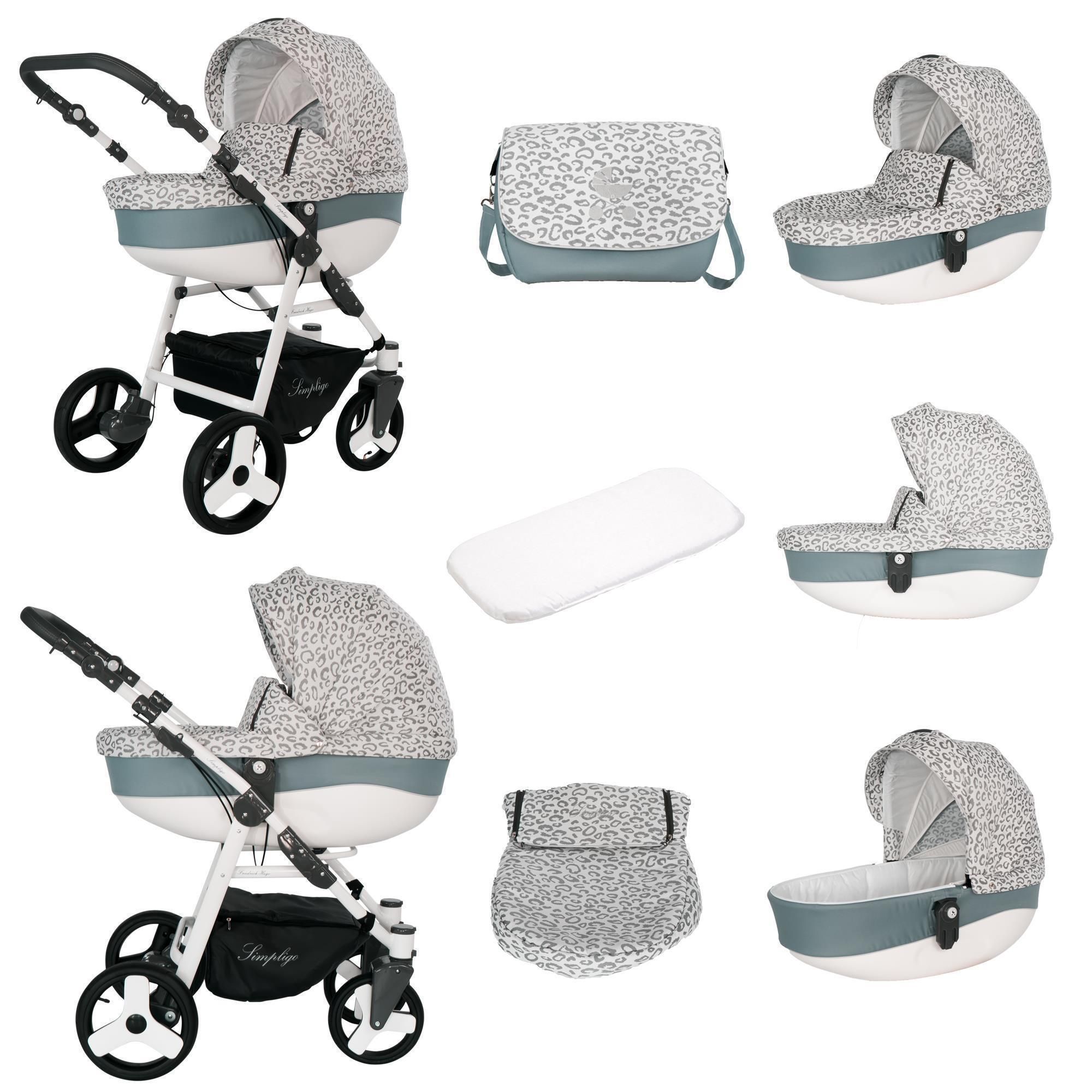 Friedrich Hugo Simpligo 3 in 1 Kinderwagen Set Luftreifen, Leopard Grau (Stoff)
