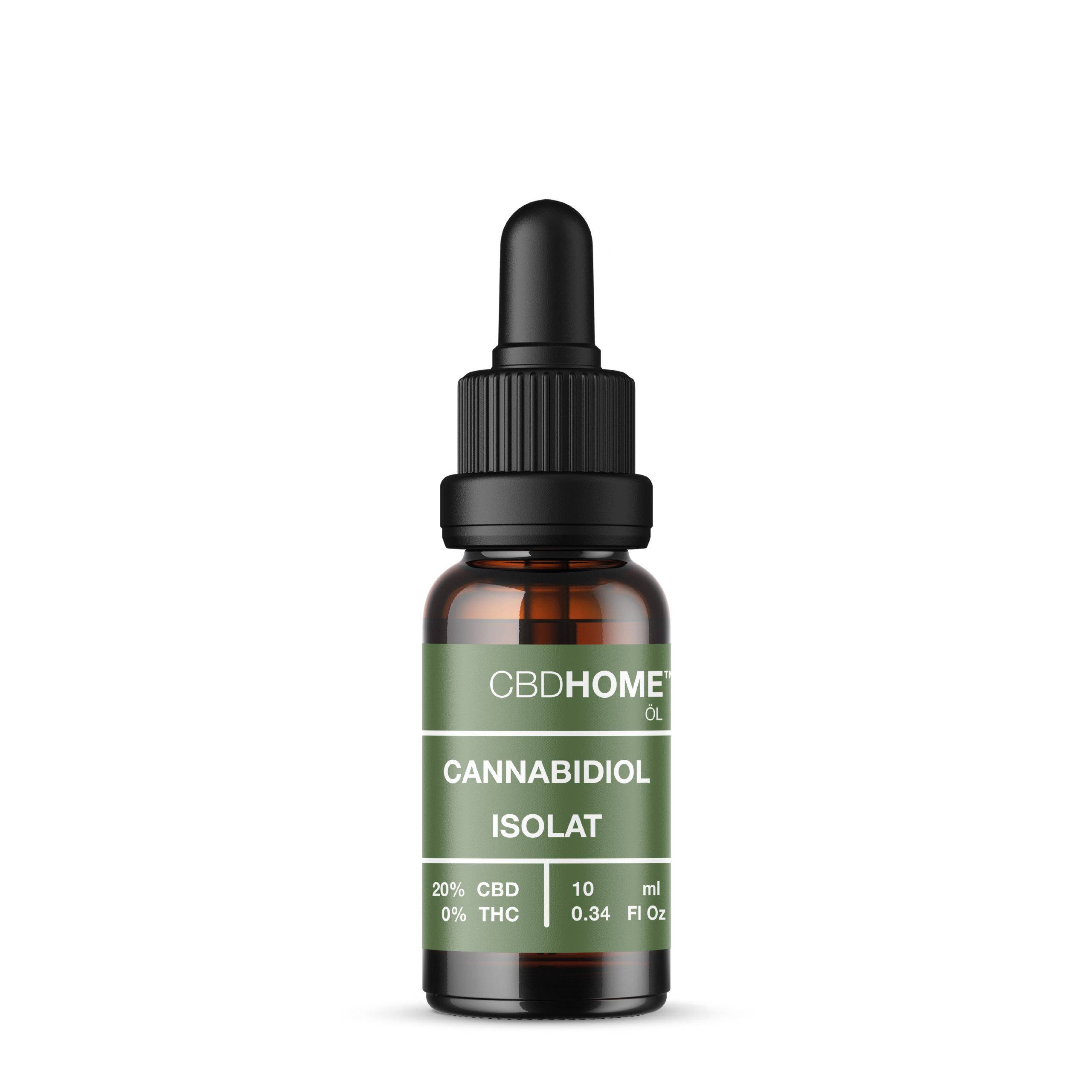 CBDHOME CBD-Isolatöl Flasche mit Pipette.