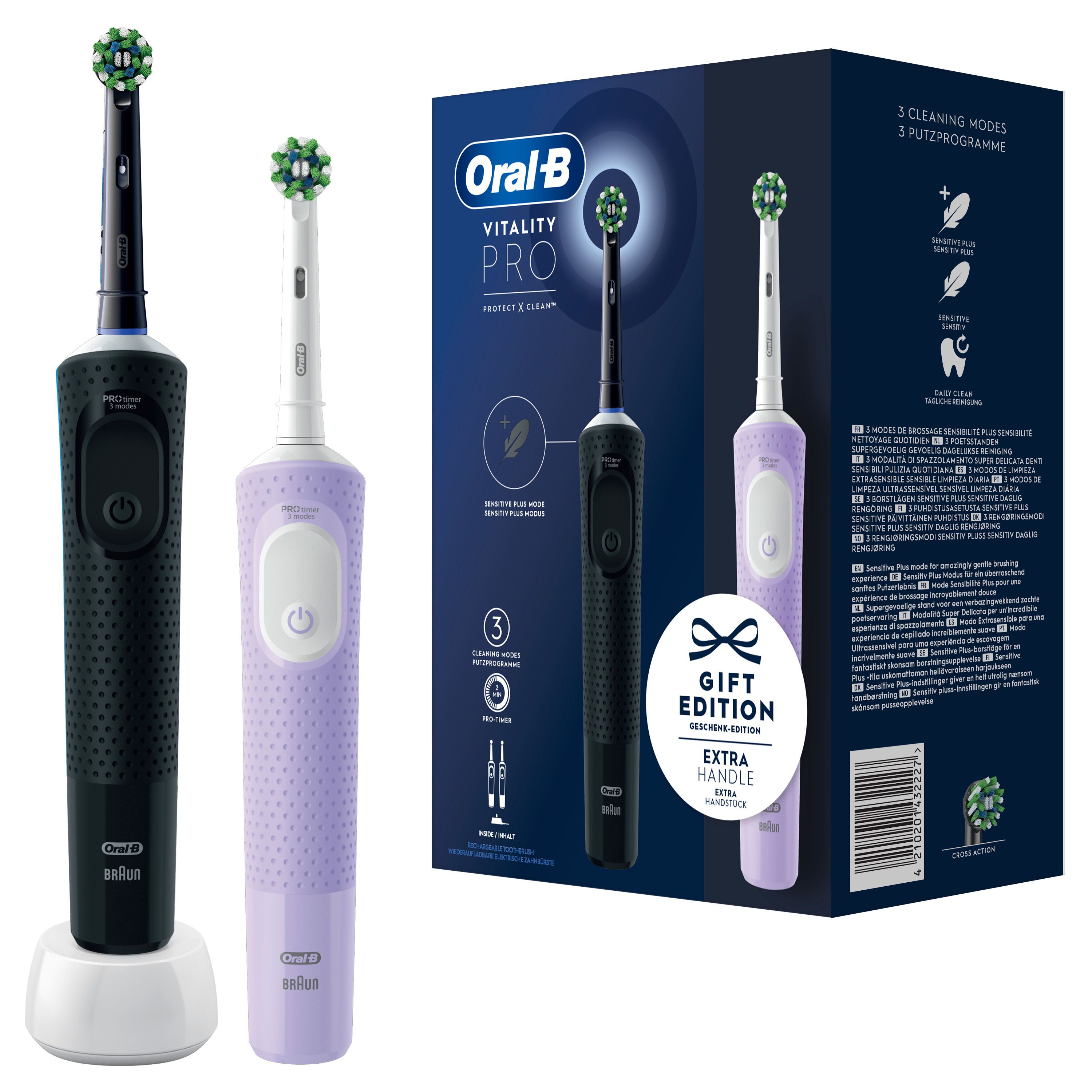 Oral-B - Elektrische Zahnbürste "Vitality Pro + 2. Handstück" in Schwarz/Lila