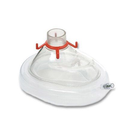 Transparente Gesichtsmaske mit rotem Ring und Anschluss. Für Erwachsene, Größe 6.