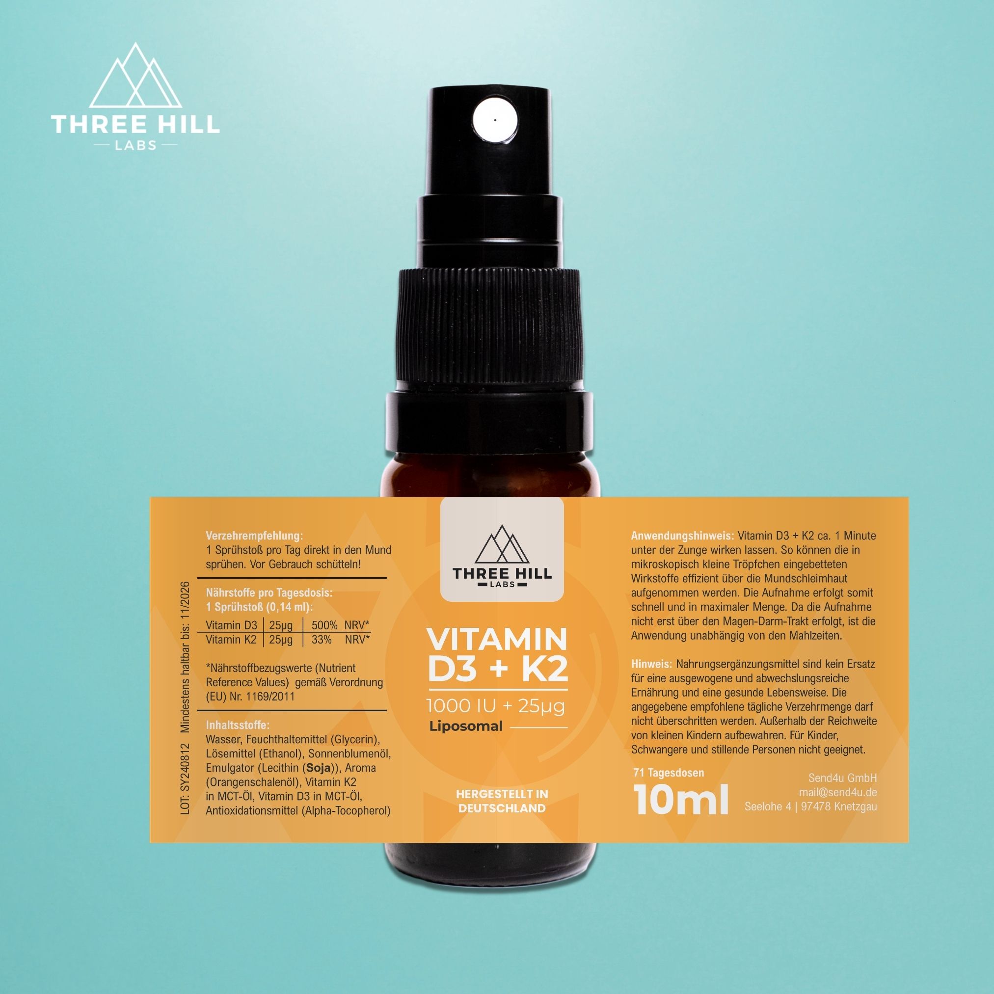 Three Hill Labs Vitamin D3 K2 Spray liposomal