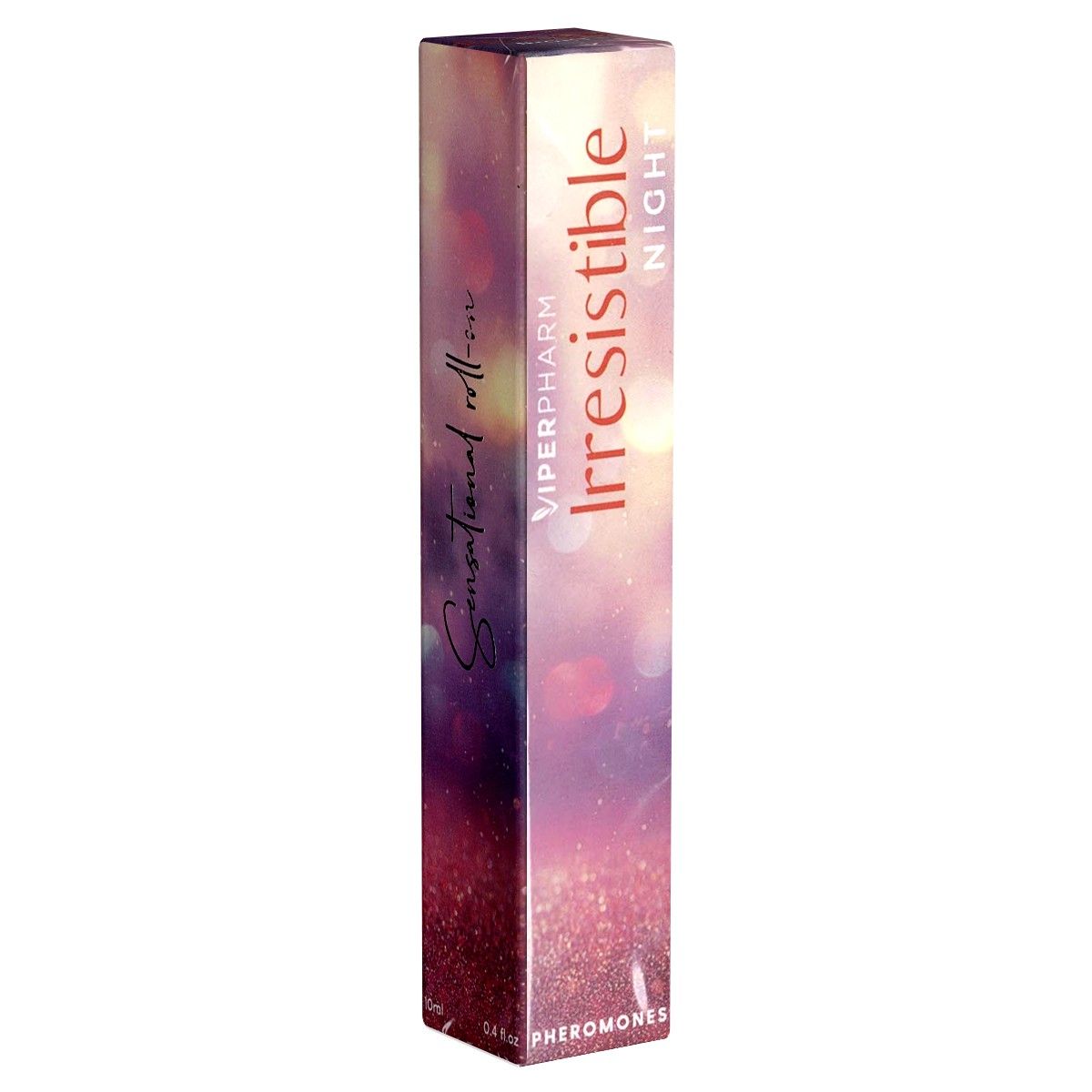 Doosje met productnaam Irresistible Night. Opschrift: ViperPharm, Sensational roll-on, Pheromones.