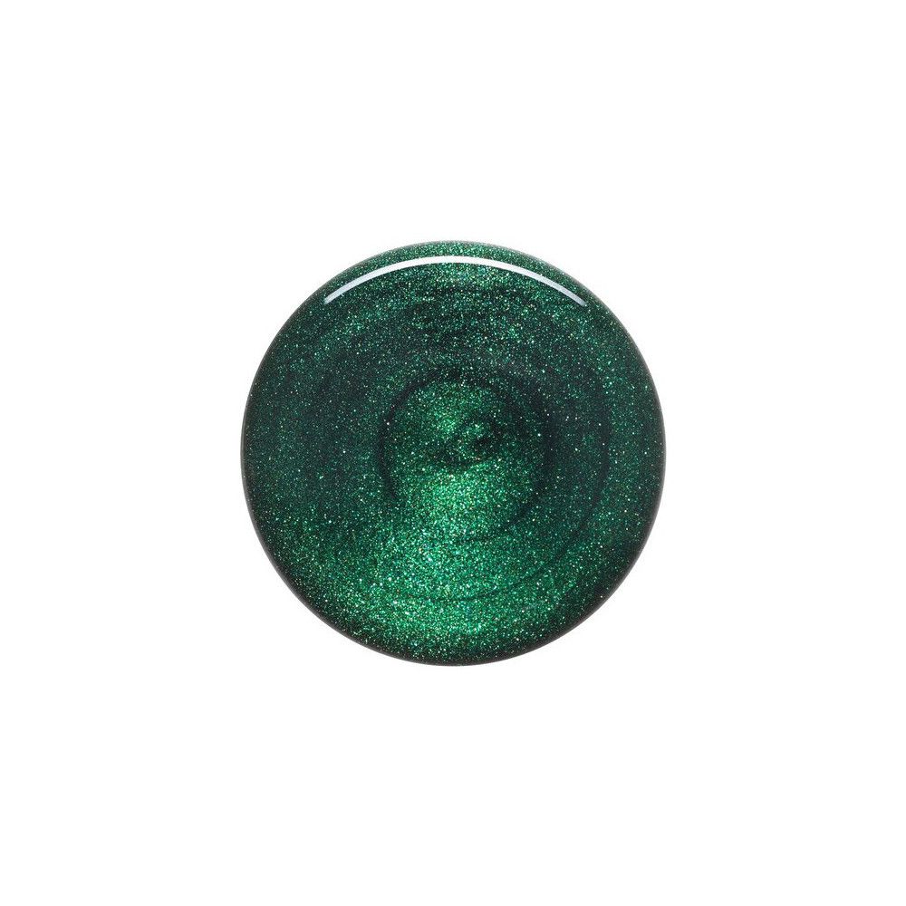 Grüner Nagellack, kreisförmig aufgetragen. Metallic-Effekt. Auf hellem Hintergrund.