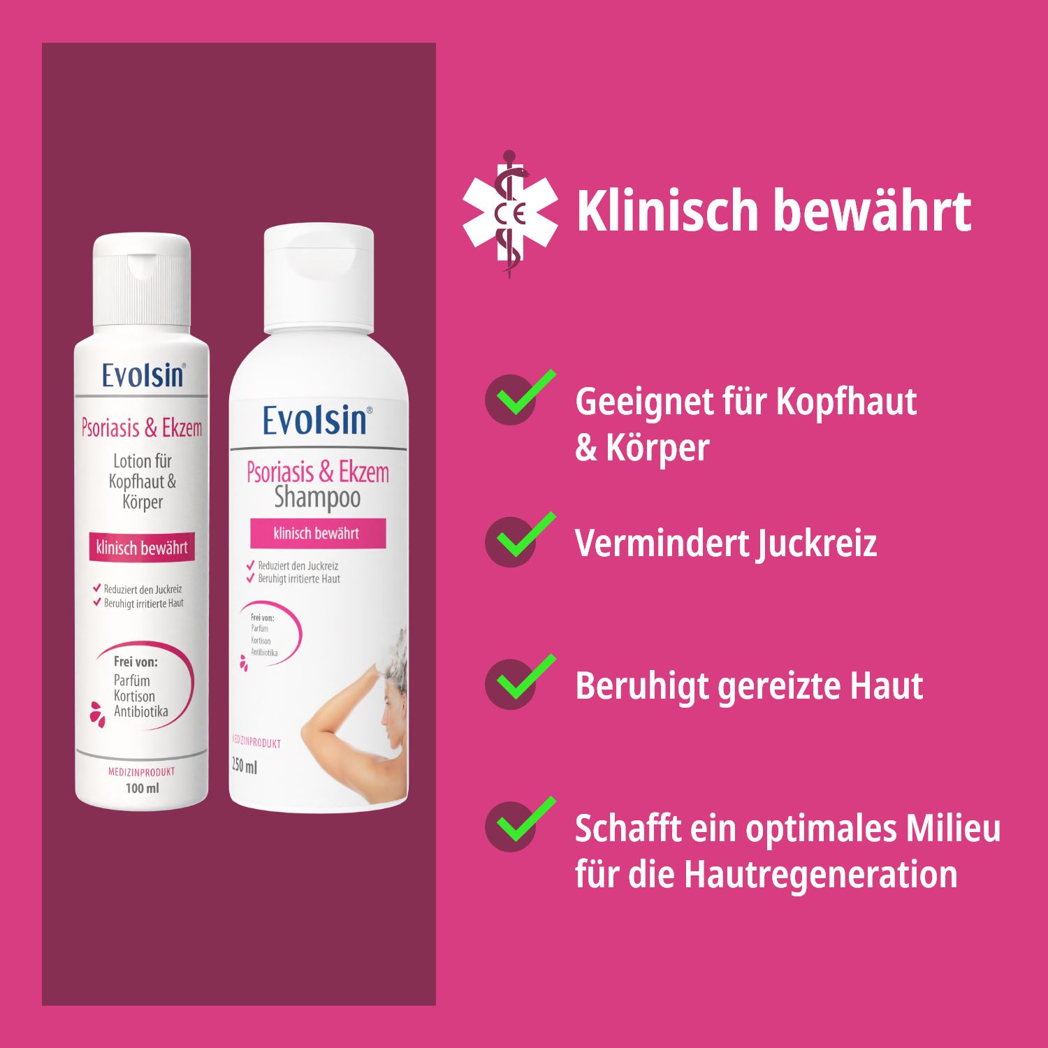 Evolsin® Ekzem & Neurodermitis Intensiv Bundle (Creme + Lotion + Shampoo) - Mindert Juckreiz