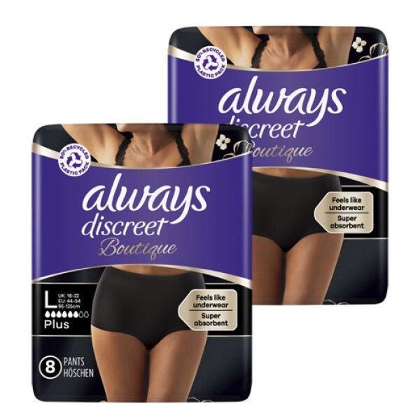 Multipack 2x 8 Stück Always Discreet Boutique Schwarze Höschen Gr. L