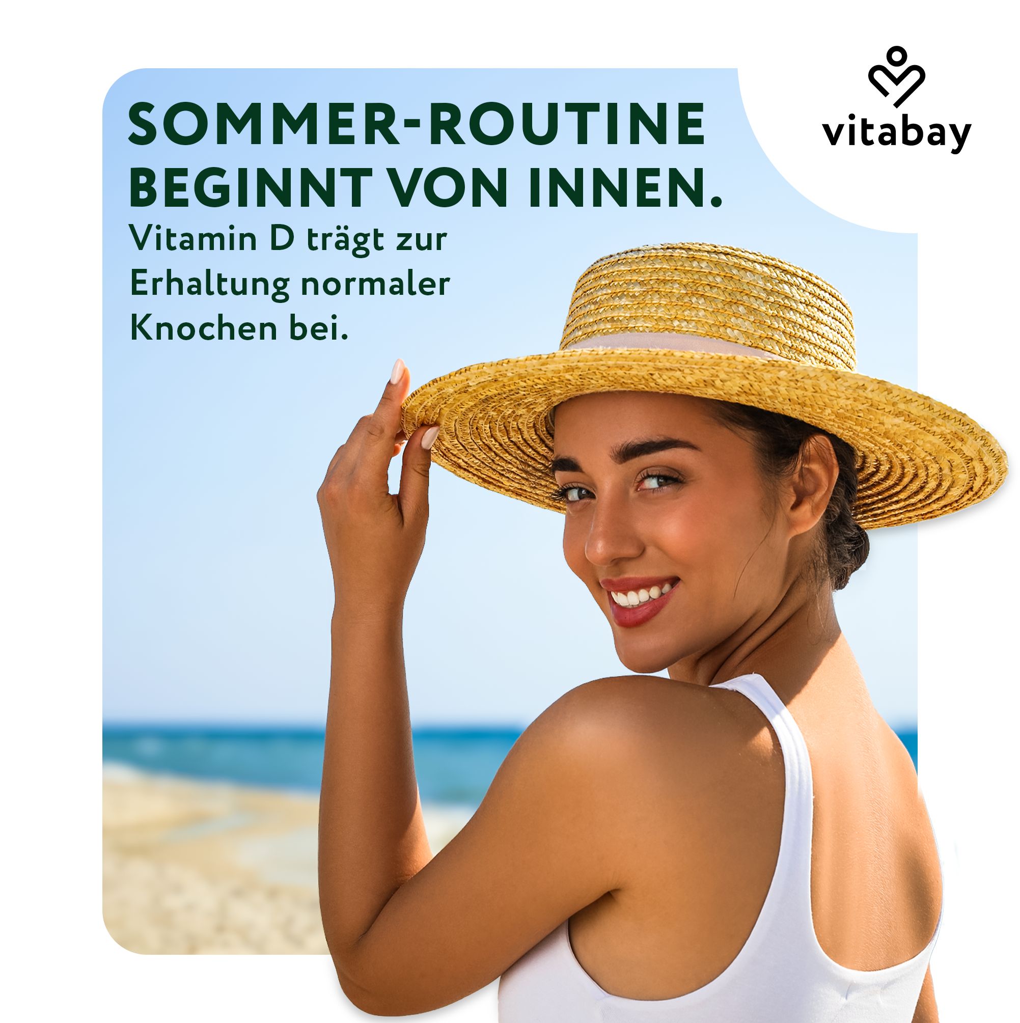 Frau im Feld bei Sonnenuntergang. Vitabay Vitamin D aus Flechten, vegan.
