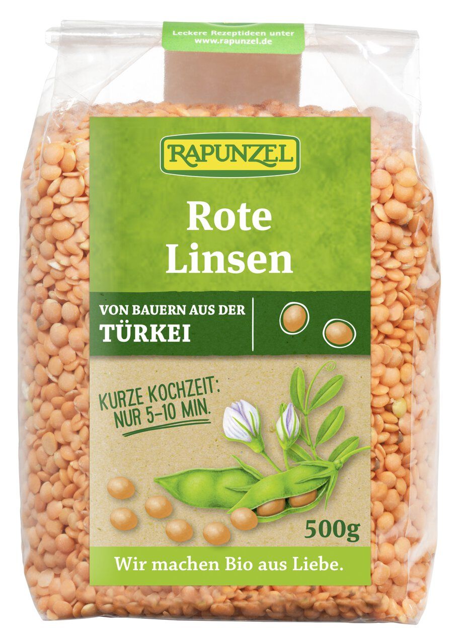 RAPUNZEL Bio Rote Linsen, 500g Beutel. Linsen aus der Türkei, kurze Kochzeit.