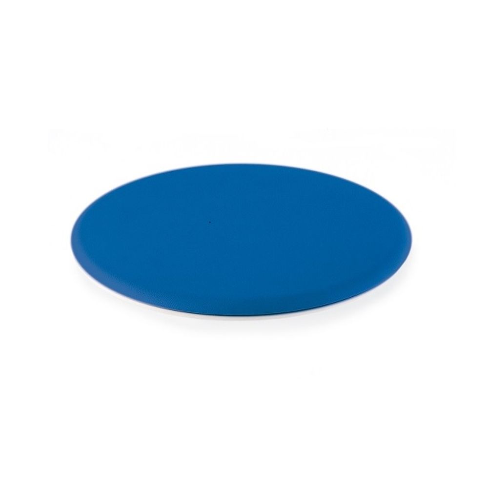 Blauer, ovaler Aquatec Disk. Flache, runde Form. Auf weißem Hintergrund.