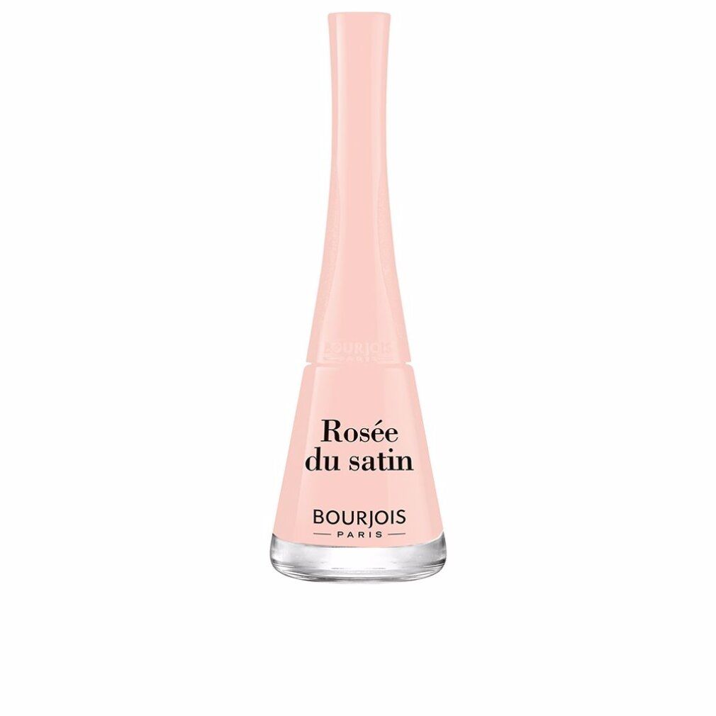 Hellrosa Nagellackflasche. Aufschrift 'Rosée du satin' und 'Bourjois Paris'.