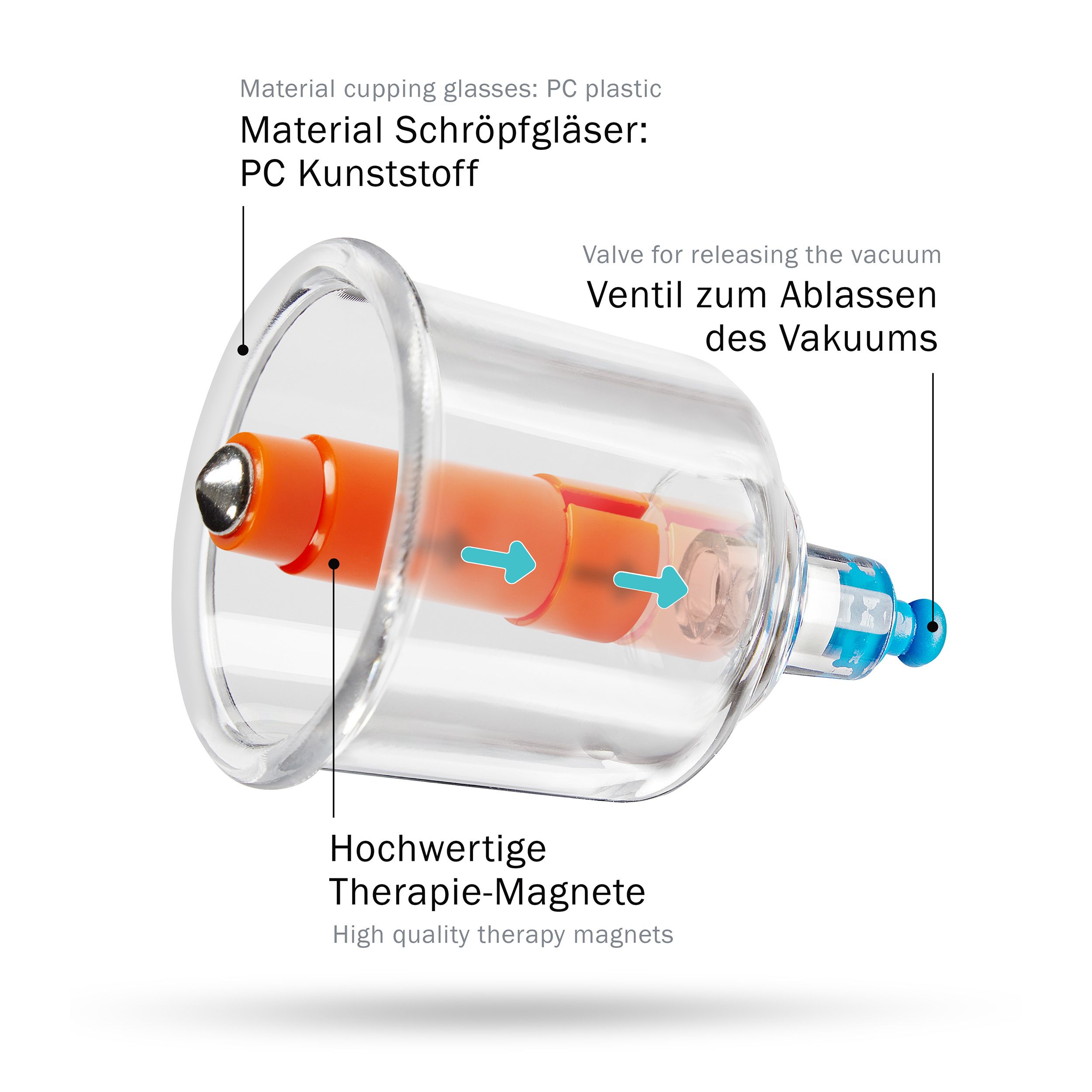 Pulox Schröpfgläser Koffer-Set - 19 Stk. im Aluminium-Koffer mit Vakuum-Pumpe