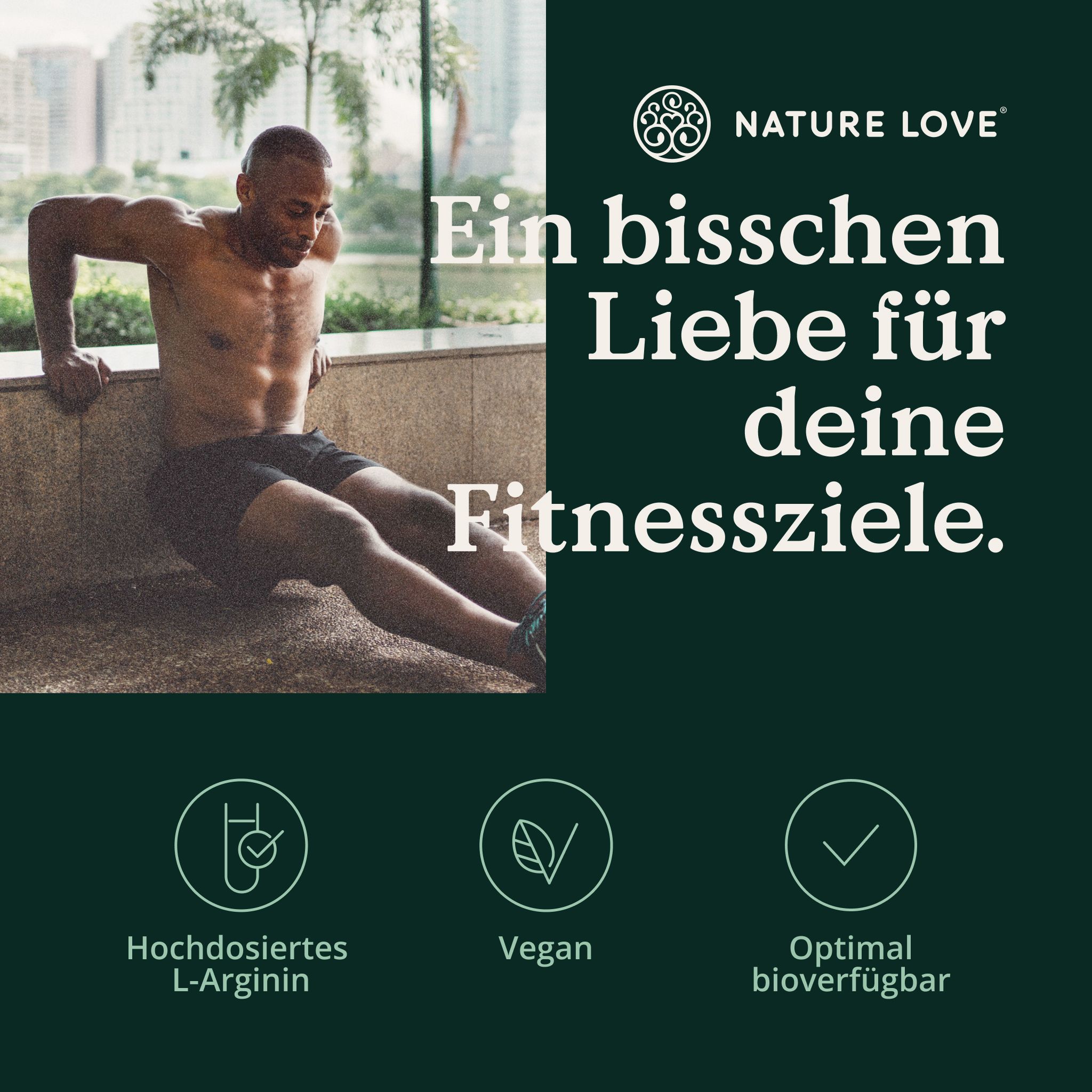 Mann beim Dip-Training, NATURE LOVE L-Arginin für Fitnessziele.
