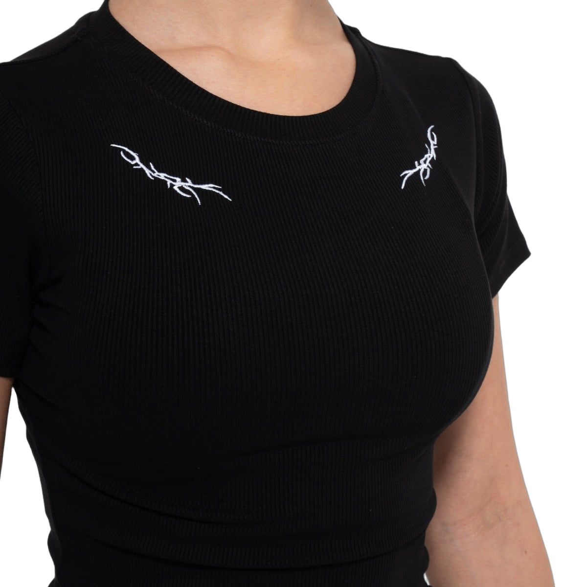 GymBeam T-Shirt Damen slim gerippt mit rundem Ausschnitt in Schwarz