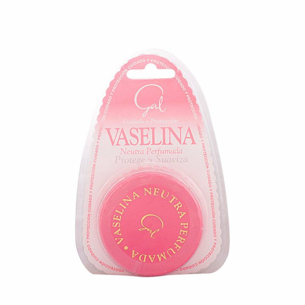 Rosa Vaseline in transparenter Verpackung. Aufschrift: Vaselina Neutra Perfumada. Marke Gal.