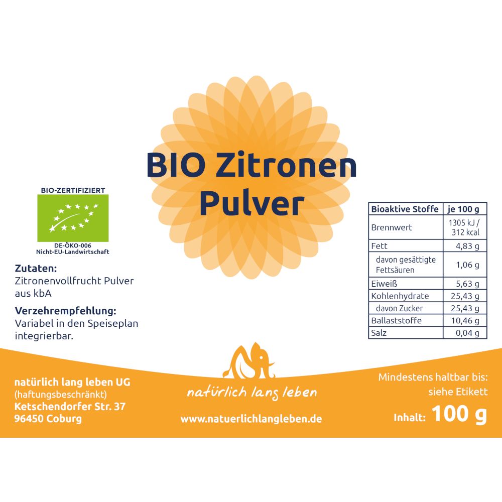 natürlich lang leben BIO Zitronen Frucht Pulver 100 g