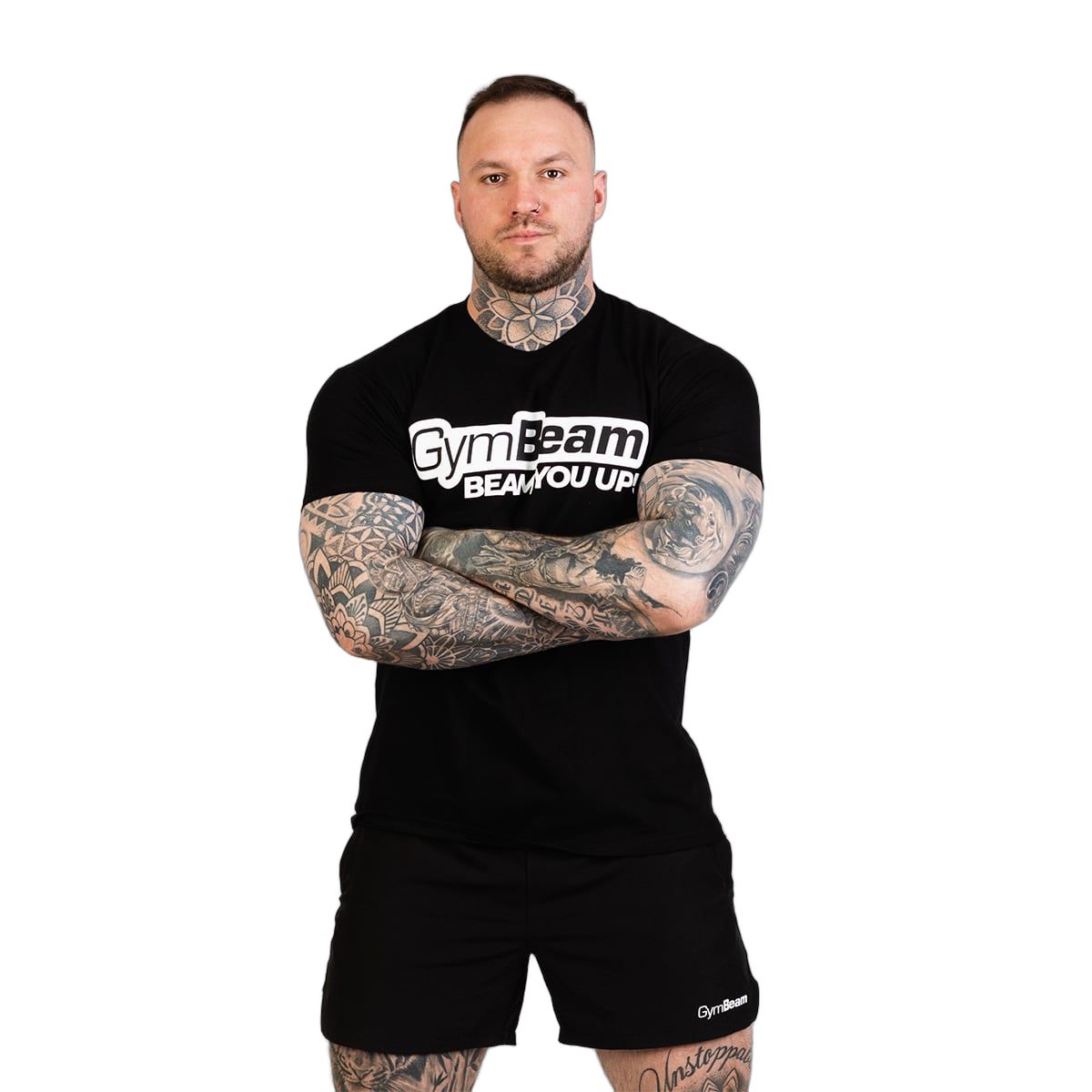 GymBeam Beam T-Shirt Herren Regular Kurzarm Schwarz