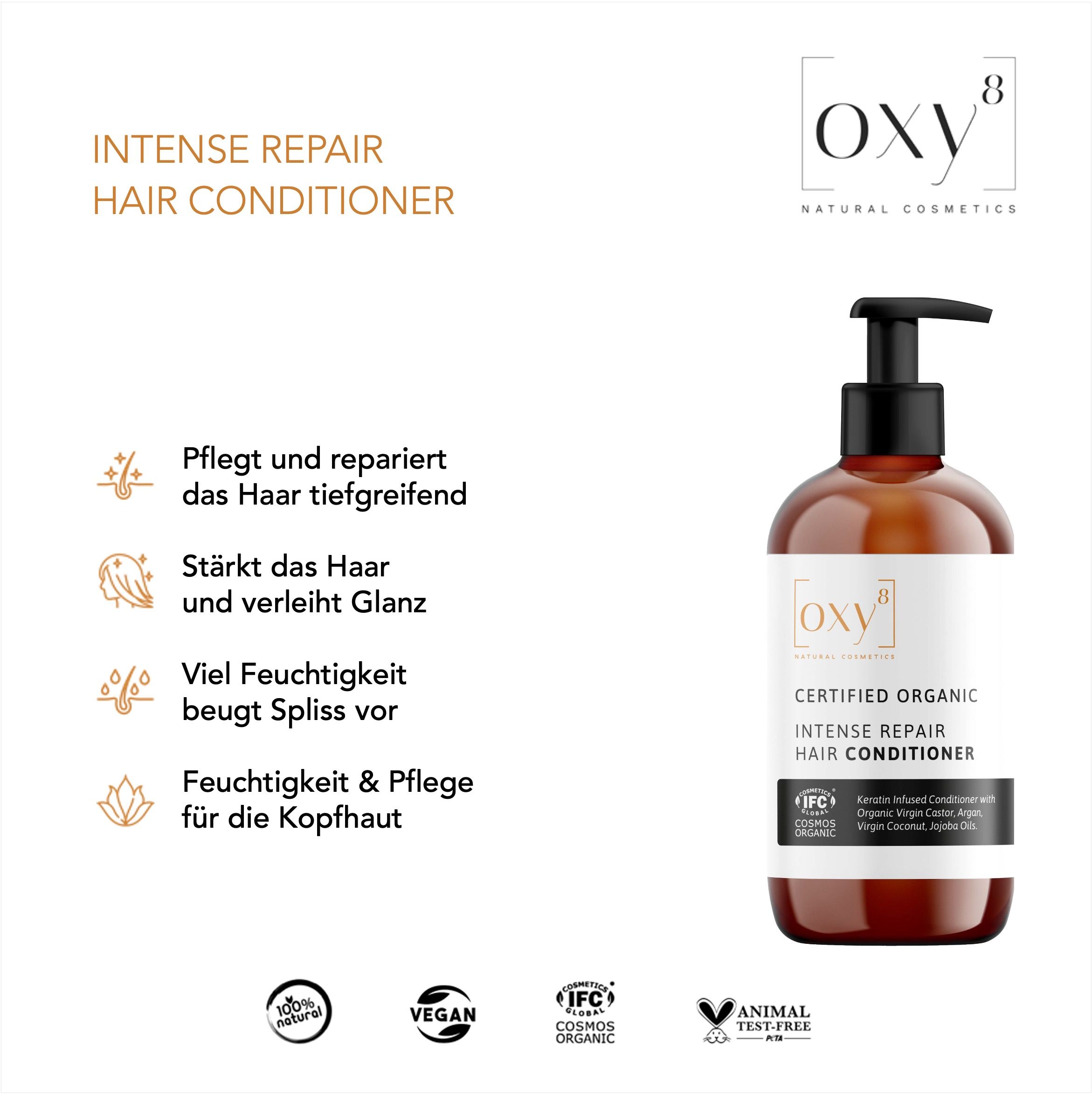 oxy8 Naturkosmetik - Haar Set. SHAMPOO & INTENSE REPAIR HAIR CONDITIONER - Perfekt als Geschenk