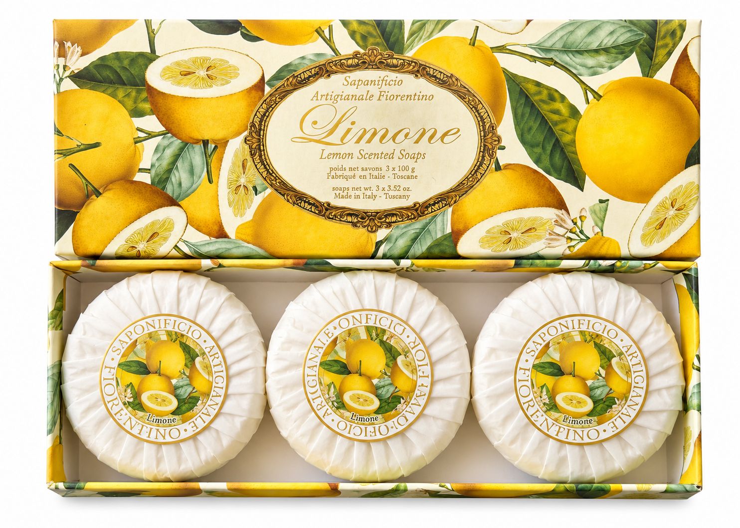 Saponificio Artigianale Fiorentino Limone Seifen Geschenkset – Zitronenduft Made in Italy 300 g