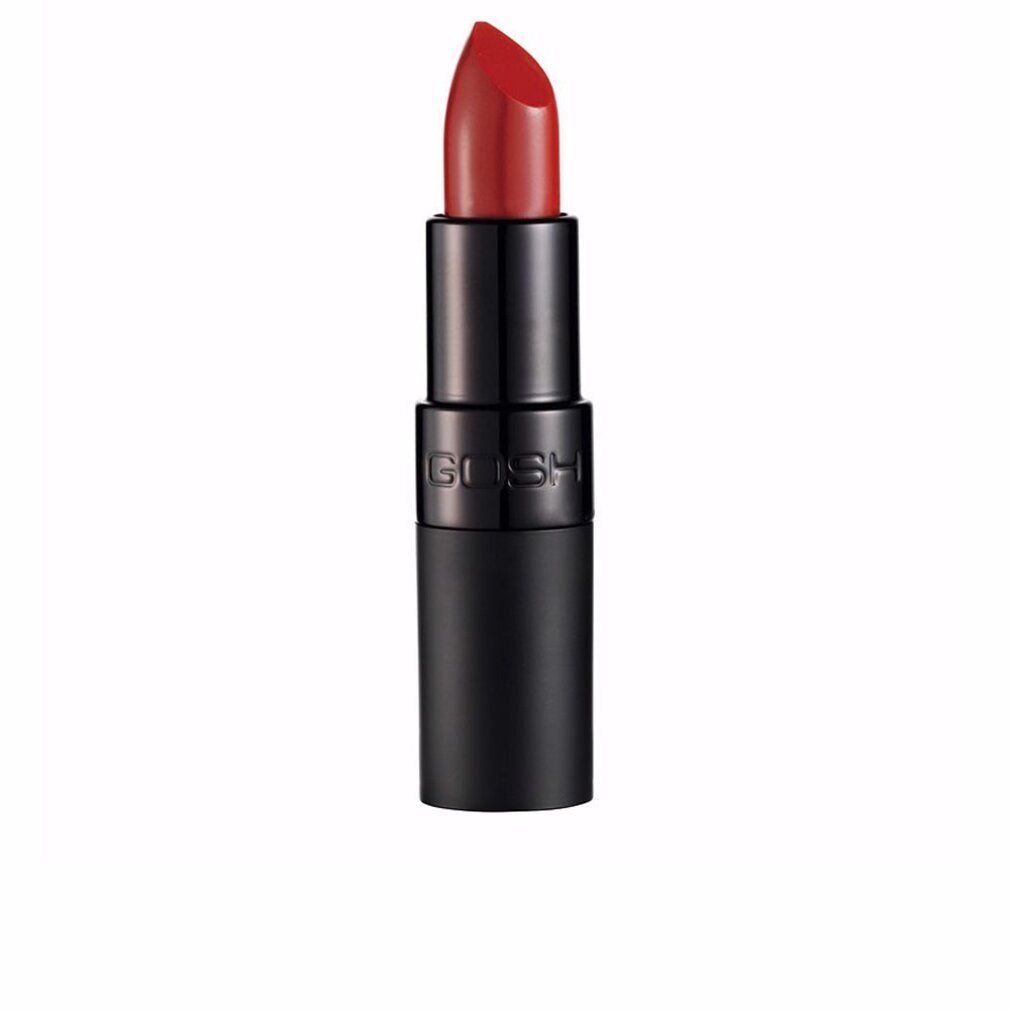 Roter Lippenstift in schwarzer Hülle. Marke GOSH. Aufschrift GOSH.