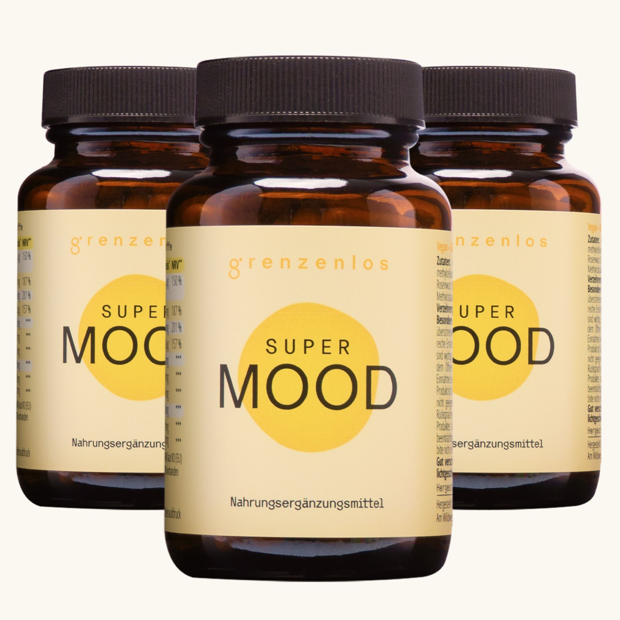 grenzenlos® Super Mood 8-in-1 Stimmung Komplex mit Ashwagandha, Rosenwurz, Maca | Ohne Johanniskraut 3x90 St Kapseln