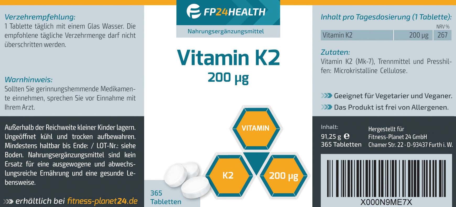 FP24 Health Vitamin K2 Tabletten 200µg
