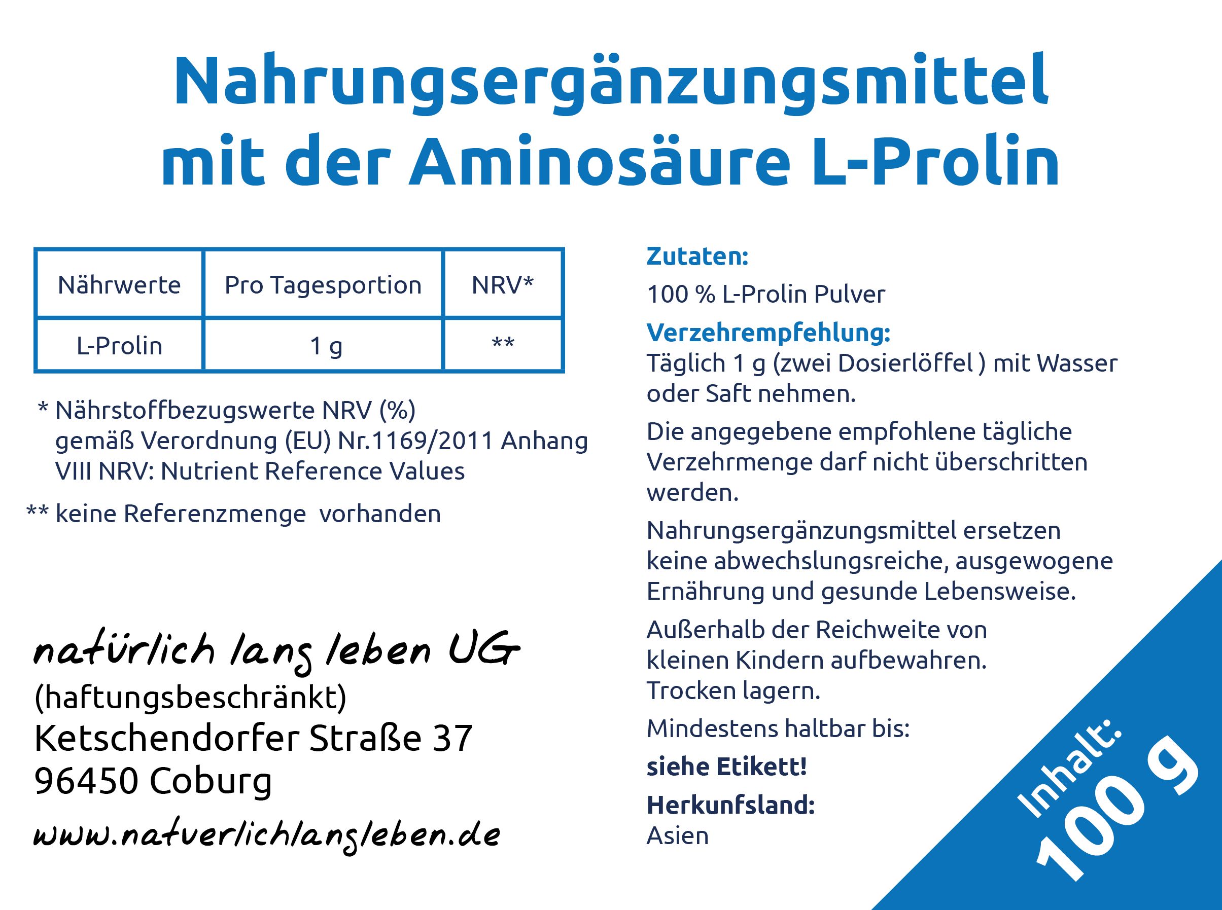 natürlich lang leben L-Prolin Pulver