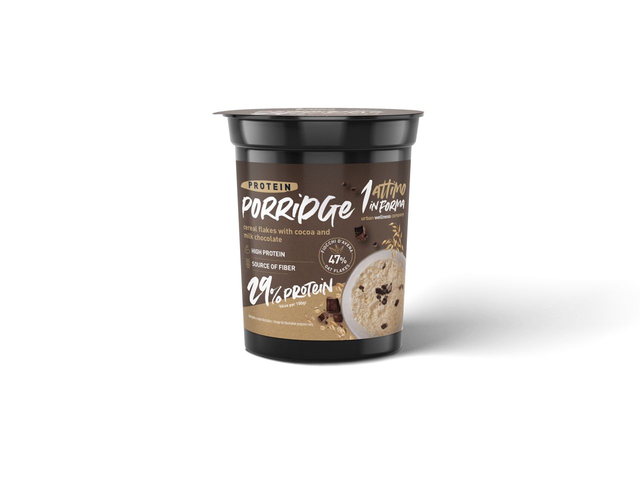1attimoinforma Cup Porridge Proteico al 29%; Gusto Cacao con scaglie d