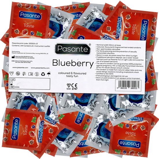 Pasante *Blueberry* (Vorratspackung) fruchtige Kondome mit Blaubeer-Aroma