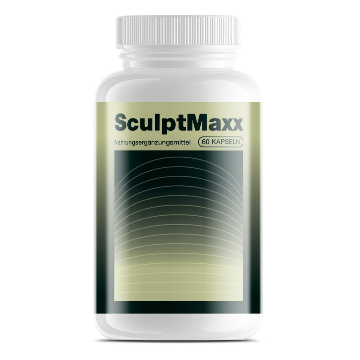 Weiße Flasche mit SculptMaxx-Etikett. Schriftzug: Nahrungsergänzungsmittel, 60 Kapseln.