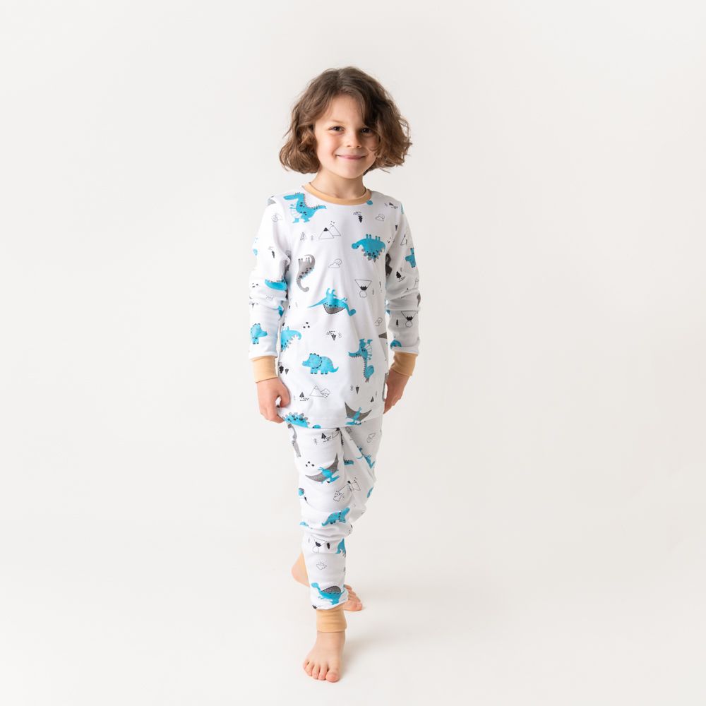 schlummersack Kinder Pyjama 2-teilig aus 100% Bio-Baumwolle Langarm Größe 128 Jurassic