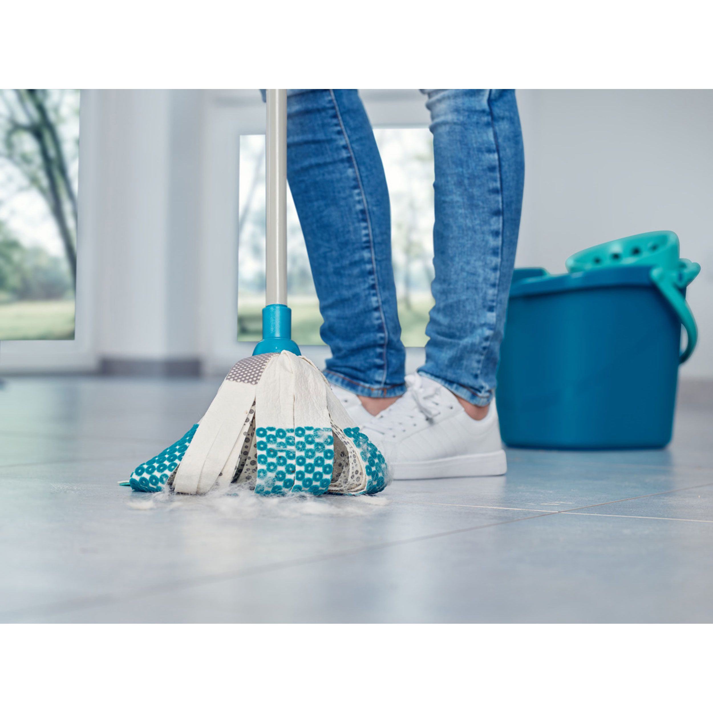 Leifheit Wischmopp Power Mop 3in1 Telescope, Bodenwischer mit Stiel, Kunststoff, Blau, Weiß