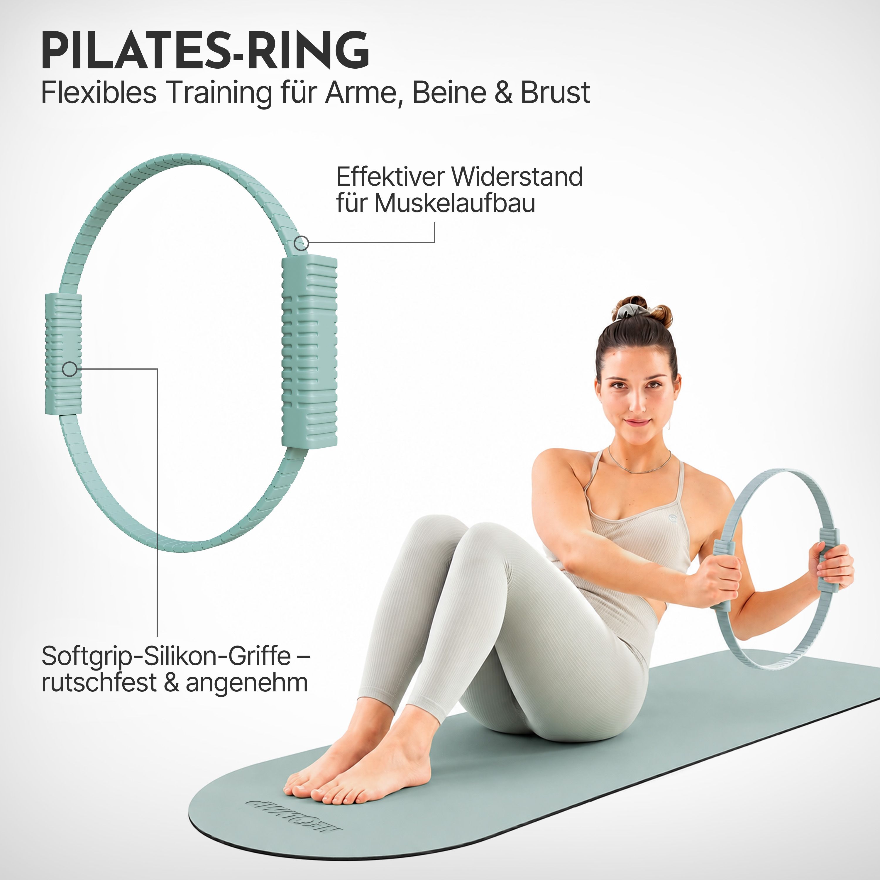 NEOLYMP Pilates Ring mit Softgrip-Silikon-Griffen. Flexibles Training für Arme, Beine und Brust.