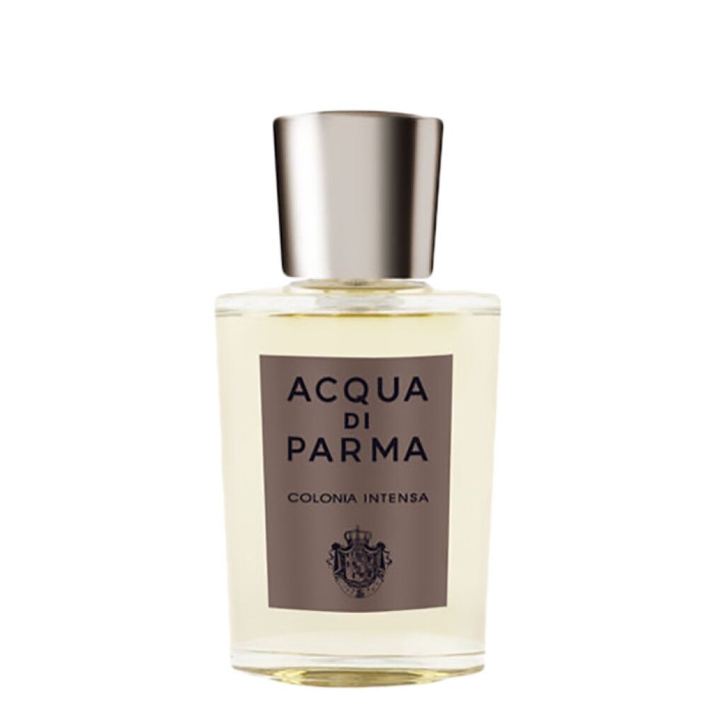 Glasflakon mit silberfarbenem Deckel. Auf dem Etikett steht ACQUA DI PARMA COLONIA INTENSA.