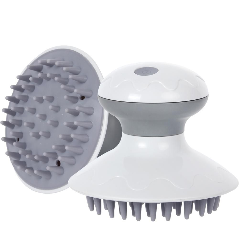 Elektronisches Scalp Boost-Massagegerät und abnehmbarer Bürstenkopf. Weiß und Grau.