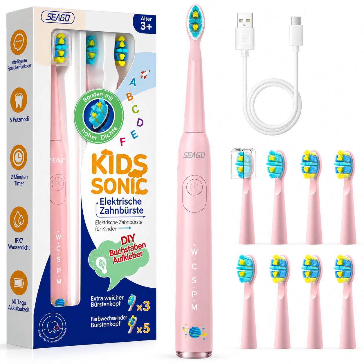SEAGO Kinder-Schallzahnbürste SG-2303E, rosa