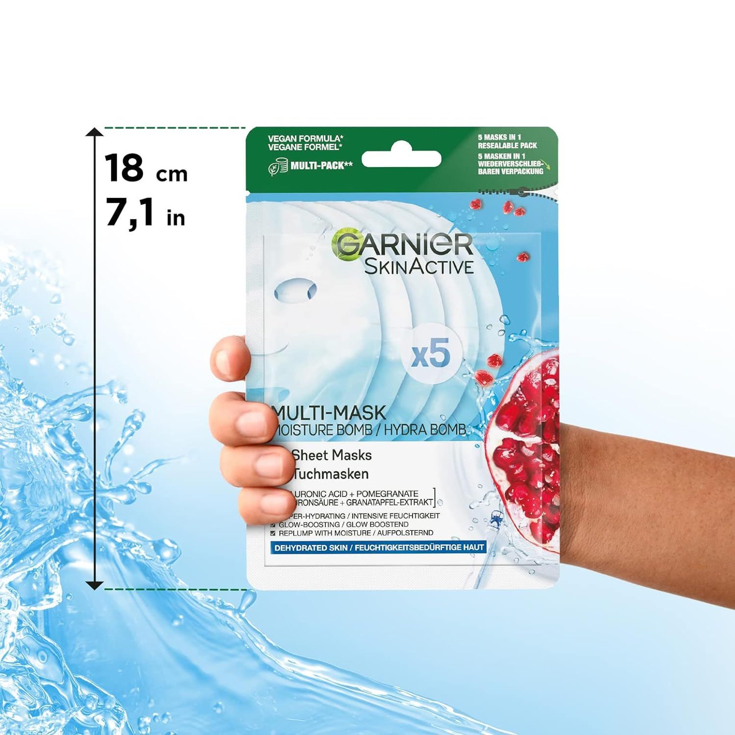 Garnier Feuchtigkeitsspendende Tuchmasken für trockene Haut, Mit Hyaluronsäure und Granatapfel