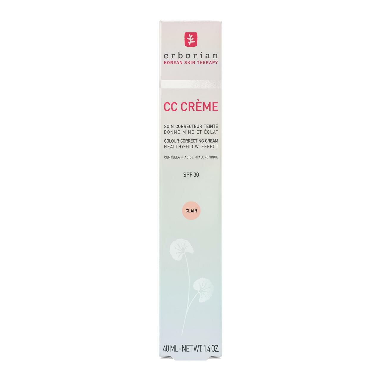 Erborian CC Crème Clair Verpackung. Farbkorrigierende Creme. Mit SPF 30. 40 ml. Helle Farbnuance.