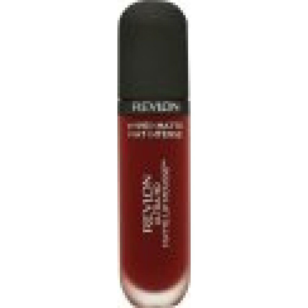 Revlon Ultra HD Matte Lip Color. Rote, längliche Flasche mit schwarzem Deckel. Produktbezeichnung und Schriftzug.