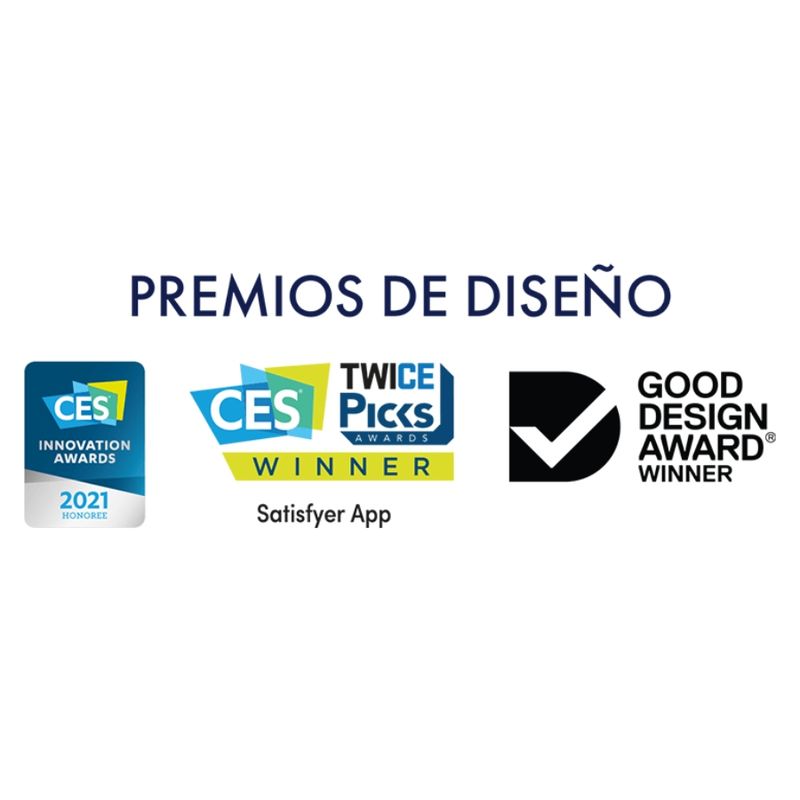 Auszeichnungen: CES Innovation Awards, CES Twice Picks Winner, Good Design Award Winner. Logos und Text.